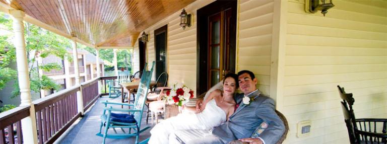 Image: Happy New Couple Who Recently Stayed with Us, Relaxing on One of the Porches of the Tally-Ho